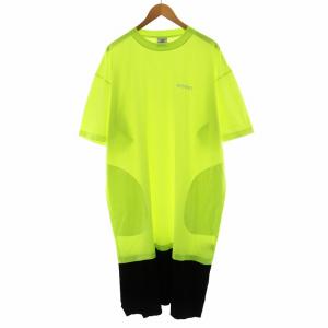 レイヤード ロングTシャツ カットソー 半袖 ロゴ M 黄緑 黒 ブラック UE52DR200Y /AN9