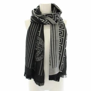 VERSACE マフラー ストール フリンジ メデューサ グレカ模様 黒 ブラック グレー /YT