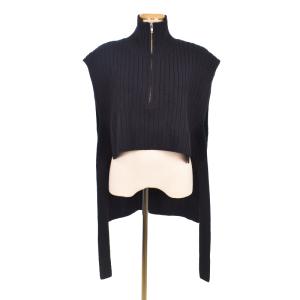ハーフジップ タートル ニットベスト ウール F 黒 ブラック 1222511030