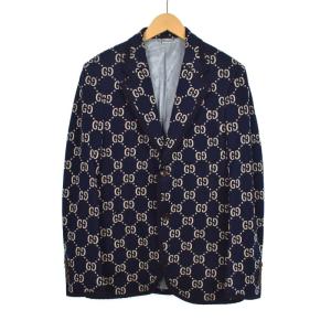18年製 GGジャガード テーラードジャケット 46 ネイビー 521889