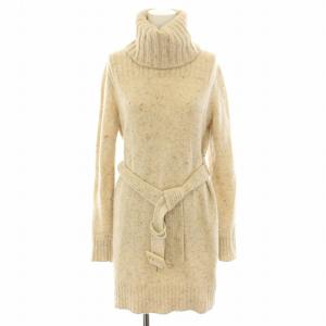 ニットワンピース ひざ丈 タートルネック 長袖 ベルト 38 ベージュ FBF28-515-40 /YT