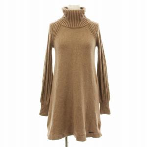 ニットワンピース ミニ チュニック 長袖 ハイネック ロゴプレート 38 茶 ブラウン D5N43-245-52