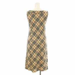 BURBERRY BLUE LABEL ワンピース ミモレ ロング ノースリーブ ノバチェック ロゴ 刺繍 ウール 36 ベージュ FMF29-621