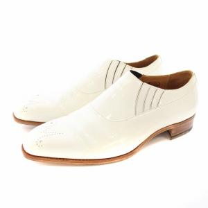 スリッポン ドレスシューズ エナメルレザー パンチング 白 ホワイト /KU