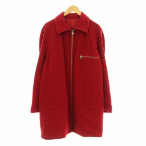 ステンカラーコート ミドル丈 ジップアップ ウール L 赤 レッド /KU