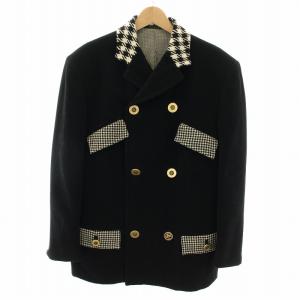 チェスターコート アウター ミドル 千鳥格子柄 黒 ブラック 白 ホワイト /YT