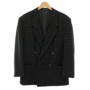 テーラードジャケット ダブル チェック柄 ハンガー付き 黒 ブラック 緑 グリーン 黄 イエロー /YT