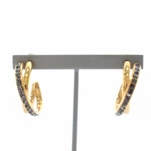 フープピアス メタル スワロフスキー 保存箱付き ゴールドカラー 黒 ブラック /YT