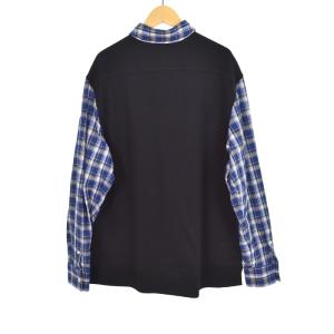 LOEWE 22AW アナグラムレザーパッチ バックフリース チェックシャツ 44 ブルー H526Y05W94