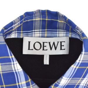 LOEWE 22AW アナグラムレザーパッチ バックフリース チェックシャツ 44 ブルー H526Y05W94