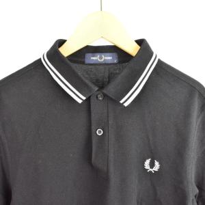 FRED PERRY ポロシャツ 半袖 鹿の子 ロゴ 刺繍 M 黒 ブラック M3600/350/1950/419