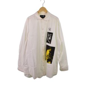 ×フレッドペリー 20AW オーバーサイズシャツ パッチ 長袖 M 白 ホワイト SM9048/100/00381/379