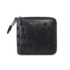 二つ折り財布 ラウンドファスナー スタッズ ブラック