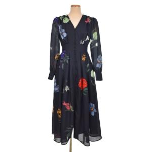 20SS 2WAY AMANDA DRESS アマンダドレス ワンピース 長袖 花柄 S 紺 ネイビー