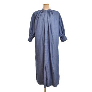 22SS CHAMBRAY GATHERED DRESS シャンブレー ワンピース 長袖 ロング 1 青