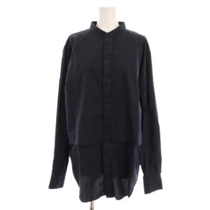 シャツ ブラウス バンドカラー 長袖 シルク混 S 紺 ネイビー 18-050-910-0001-1-0