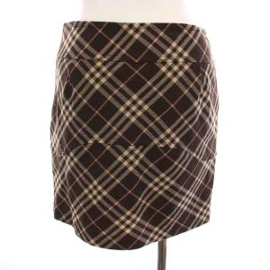 BURBERRY BLUE LABEL ミニ スカート チェック ウール 36 茶色 ブラウン ベージュ FLF37-582-65 /YM