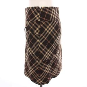 BURBERRY BLUE LABEL ミニ スカート チェック ウール 36 茶色 ブラウン ベージュ FLF37-582-65 /YM