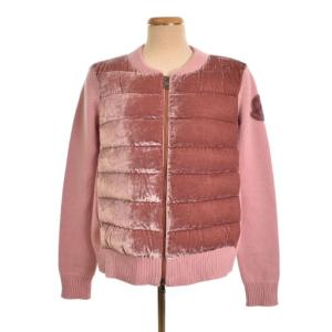 18AW ベロア ニット切替 ダウンジャケット M ピンク D20939490800