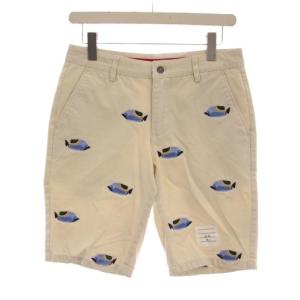 ショートパンツ ハーフパンツ 30 オフホワイト アイボリー 魚柄 フィッシュ柄 刺繍 /YM