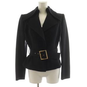 ジャケット シングル 裏地ヒョウ柄 レオパード ベルト付き ウール 38 黒 ブラック 6592 /AN22