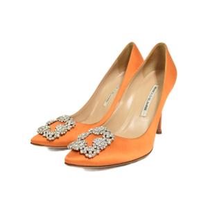 HANGISI サテン パンプス ビジュー 37.5 オレンジ