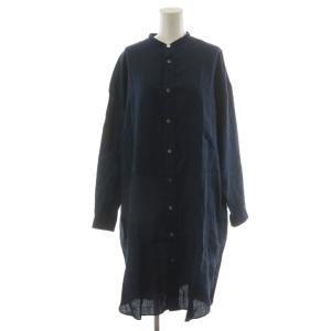 シャツワンピース ミモレ ロング 長袖 麻 リネン 14 紺 ネイビー 20S-WS-003 /AN45