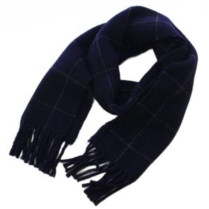マフラー ストール ロゴ刺繍 チェック柄 ウール ナイロン 紺 /BM