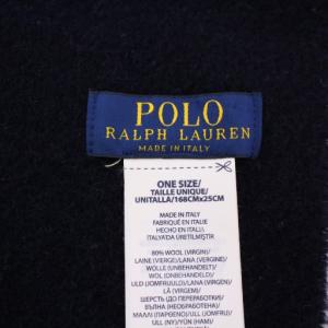 POLO RALPH LAUREN マフラー ストール ロゴ刺繍 チェック柄 ウール ナイロン 紺 /BM
