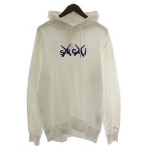 ×カウズ KAWS パーカー プルオーバ ロゴ 3 白 ホワイト 青 ブルー 21-0286S /AN18