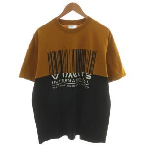 VTMNTS Tシャツ カットソー 半袖 ロゴ バーコード 切替 L 黄 イエロー 黒 ブラック VL16TR580M
