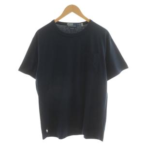 Tシャツ カットソー 半袖 ロゴ 刺繍 S 紺 ネイビー /AN31