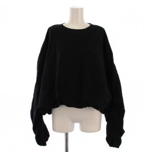 裏毛 クロップド スウェット トレーナー プルオーバー 長袖 クルーネック F 黒 0208-050-241