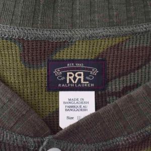 RRL サーマルTシャツ ヘンリーネックカットソー カモ柄 迷彩柄 長袖 ワッフル XXL 緑 カーキ 茶 ブラウン
