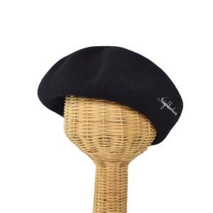 ベレー帽 ロゴ ウール M 黒 ブラック 24211NH-HT01