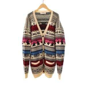21SS 総柄 ウール ジャガード ルーズ ニット カーディガン XS アイボリー