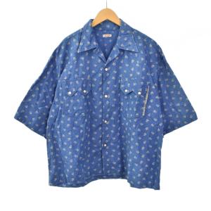 ドビーストライプIDG抜染pt 開襟ウエスタンBIGシャツ 半袖 1 S 青 ブルー K2504SS147