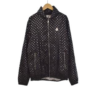 ナイロン ジャケット 上着 スタープリント 総柄 ハイネック ロゴワッペン L 黒 ブラック シルバー