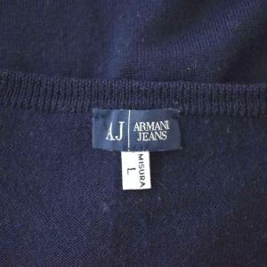 ARMANI JEANS ニット Vネック 薄手 袖刺繍 L 紺 ネイビー G6W30TD-GMW30TD-K5