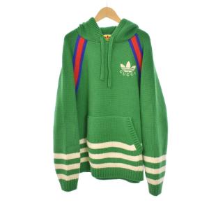 adidas ロゴ刺繍 ニット パーカー L グリーン 723079