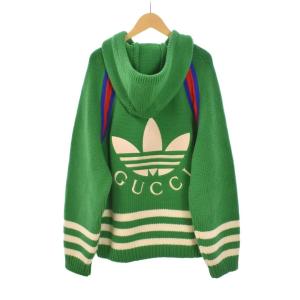 GUCCI adidas ロゴ刺繍 ニット パーカー L グリーン 723079