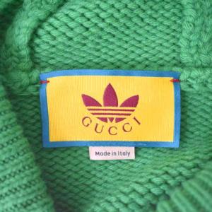GUCCI adidas ロゴ刺繍 ニット パーカー L グリーン 723079
