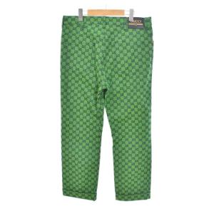 GUCCI GGジャガード 総柄 ロゴレザーワッペン デニムパンツ 34 グリーン 623953