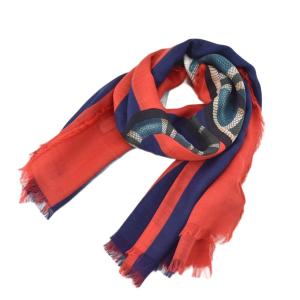 スネーク デザイン ストール 140×140 ウール シルク レッド