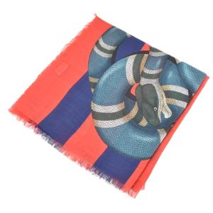 GUCCI スネーク デザイン ストール 140×140 ウール シルク レッド