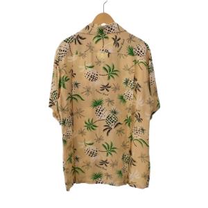 Maison Kitsuné シャツ 半袖 総柄 胸ポケット 襟付き ヤシの木 M ベージュ 緑 白 黒 KMH-39020-A