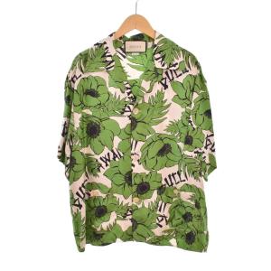 ボウリングシャツ 花柄 シルク 50 グリーン 609040