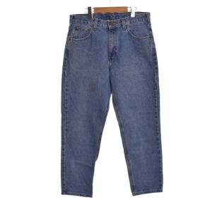 Relaxed Fit ワイドデニム テーパード ロゴパッチ 無地 W34 水色 インディゴ B17-STW