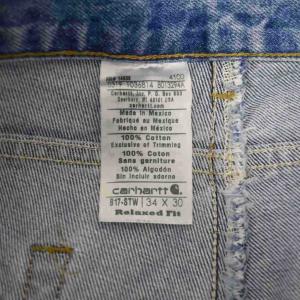 Carhartt Relaxed Fit ワイドデニム テーパード ロゴパッチ 無地 W34 水色 インディゴ B17-STW