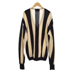 UNUSED alpaca stripe cardigan カーディガン 長袖 ストライプ 2 白 ホワイト 黒 ブラック